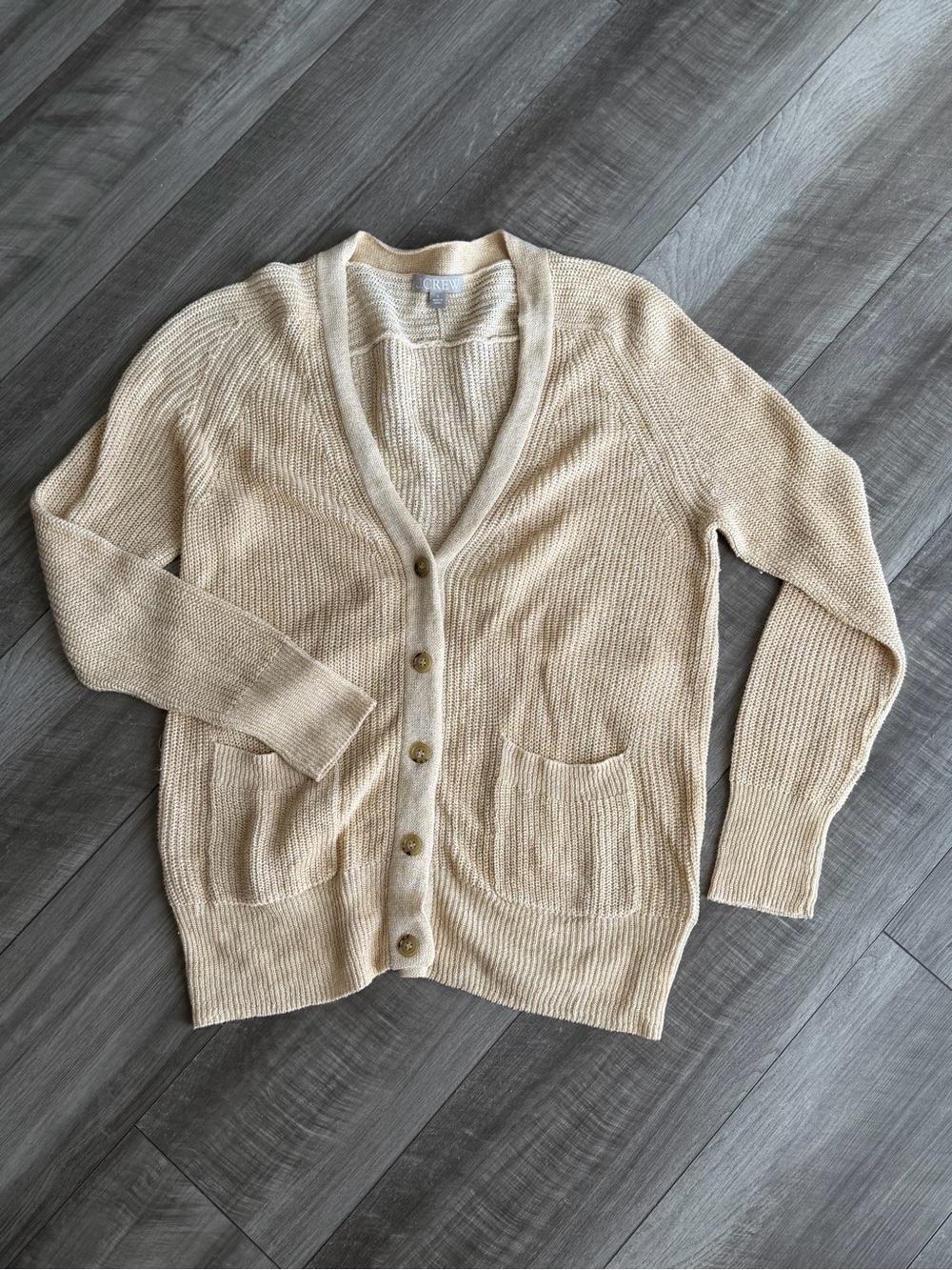 J.CREW Women’s Antique Cream Linen Cotton Knit Relaxed Fit Cardigan Sz S